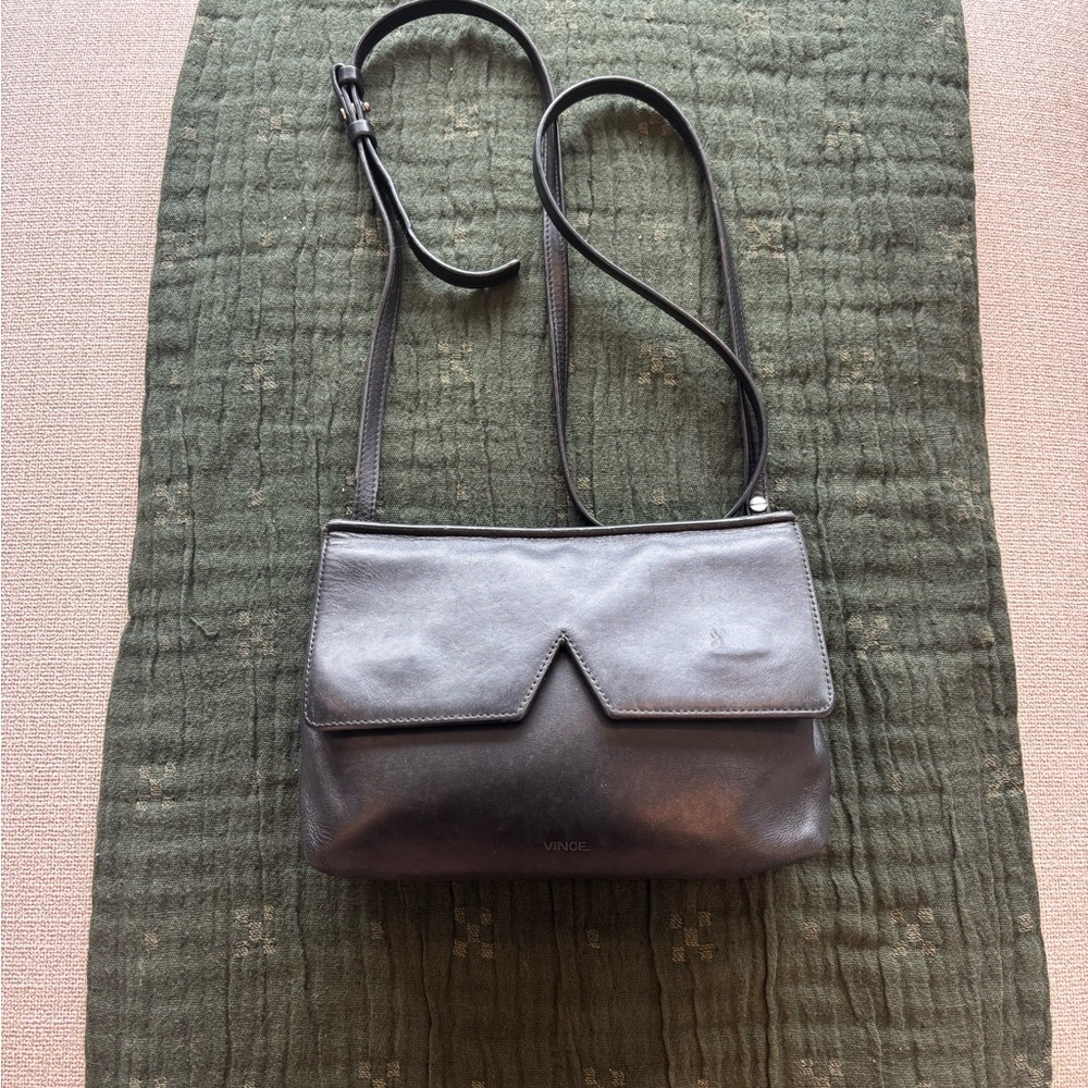 Vince Black Leather Crossbody with Pointed Magnetic Flap 214